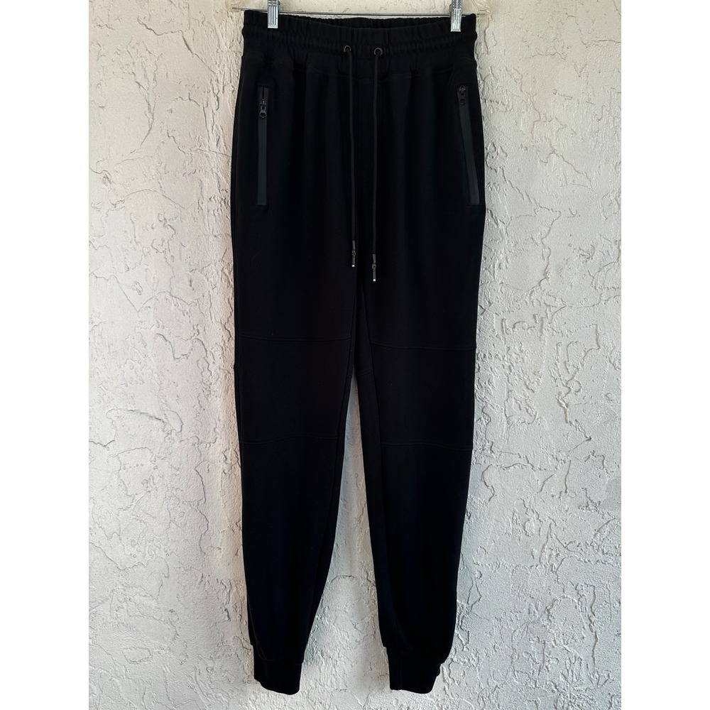 American Tall Mens Medium Tall Black Jogger Sweatpants Zip Pockets 34 Inseam